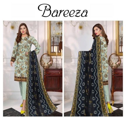 Bareeza 3pc digital print  lawn suit unstitched